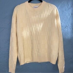 FRNCH París Checkered Textured Cream Sweater